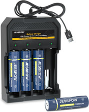 4 Pack Rechargeable Battery with Charger 3.7V 3300Mah Button Top, Batteries for