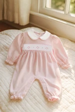 NWT Petit Ami Pink Smocked KNIT Romper Baby Girls 12 Months 12M Longall Cotton