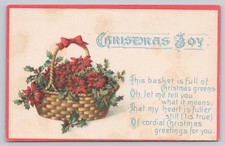 Vintage Christmas Basket Poinsettias Greeting Postcard USA Made