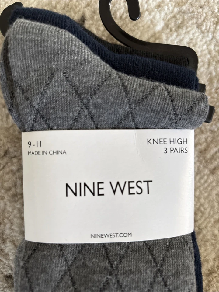 NUEVO NINE WEST Pack x 3 Calcetines Hasta la Rodilla Calcetines Mujer 9-11 Gris Azul Marino Negro Foto 2 de 4