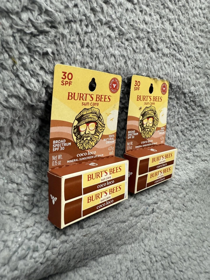 Burt's Bees Coco Loco SPF 30 Lip Balm 4 Pack Mineral Sunscreen New Sealed - Image 3 of 4
