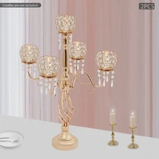 5-Arm Crystal Candelabra Centerpieces for Table Crystal Candle Holder Decorative