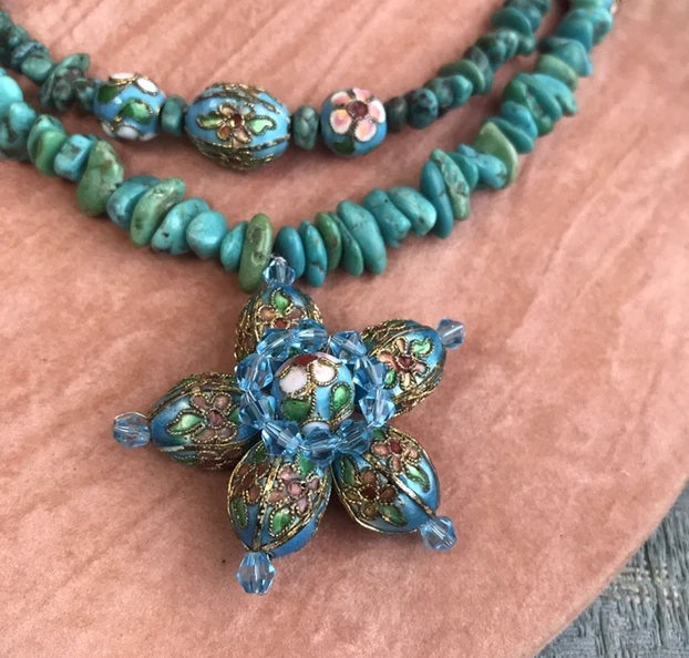 Collar vintage Butler and Wilson llamativo esmalte y turquesa c.1990 en caja Foto 4 de 4