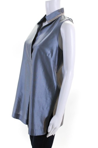 Lafayette 148 New York Womens Gray Silk Embellished Sleeveless Blouse Top Size S - Picture 2 of 6