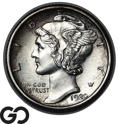 1920-S Mercury Dime, Full Split Bands, Rare This Nice, Choice Gem BU++ Key Date