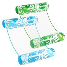 2 Packs Hammock Pool Floats Adults, 4-in-1 Multi Tropical Leaves-Blue,Green
