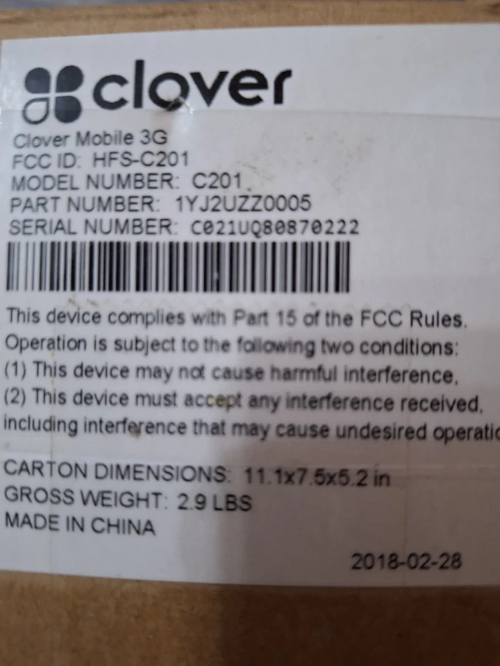 Clover Model: C201 3G Mobile POS Touchscreen Card Reader - Image 2 of 2