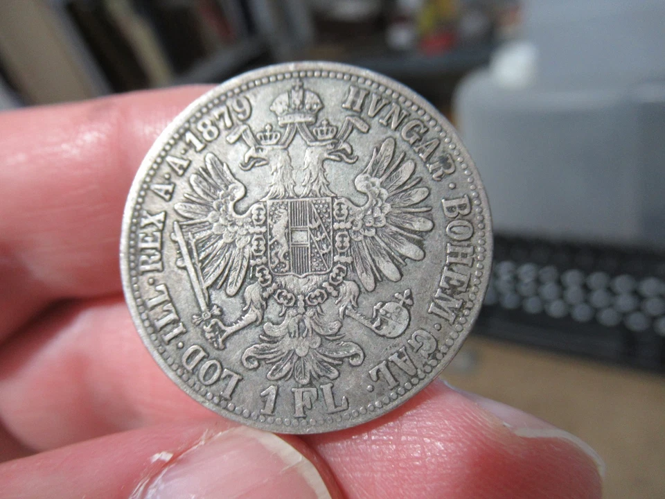 1879 Austria Hungary 1 Florin Silver Coin Franz Joseph I Double Headed Eagle - Image 4 of 4