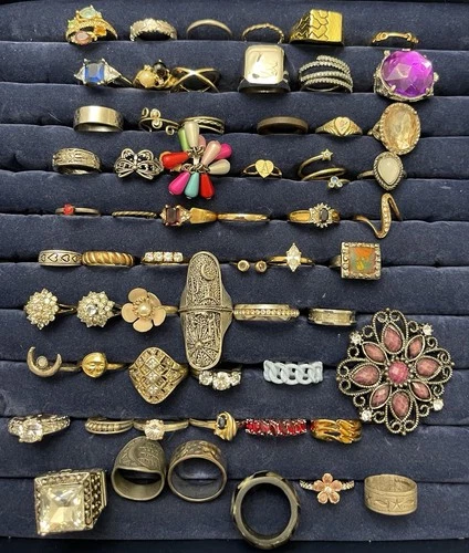50+ pc ESTATE JEWELRY RINGS LOT Vintage to Modern Costume Fashion Statement