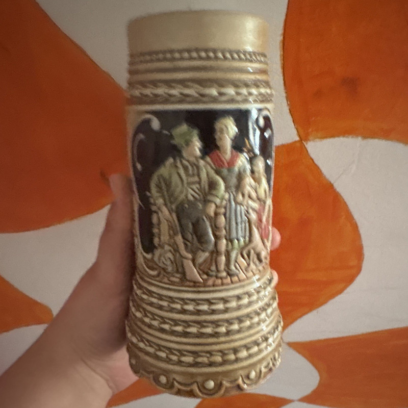 Cervejaria Ceramic 1L Beer Stein Mug Made in Brazil Embossed Beige Brown