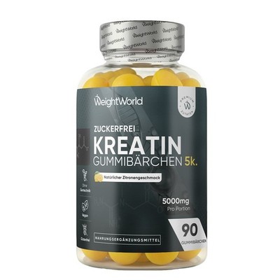 WeightWorld Creatin Monohydrat 5000 mg 90 Gummies ohne Zucker Zitrone
