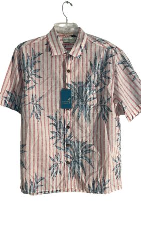 Caribbean Men’s Striped Floral Button-Down Short Sleeve Top Large