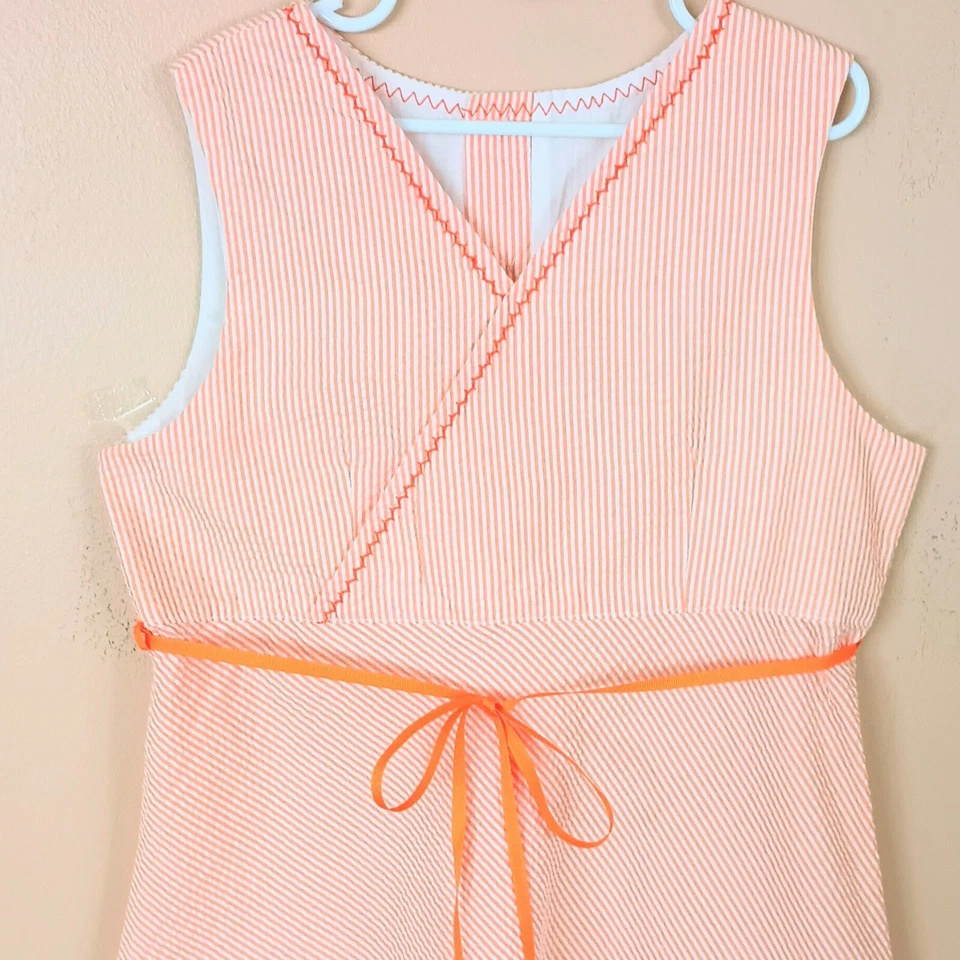 Vestido Bailey Boys Rayas Seersucker 10 Naranja con Cinta Cintura Corbata Crochet Margaritas Foto 2 de 4
