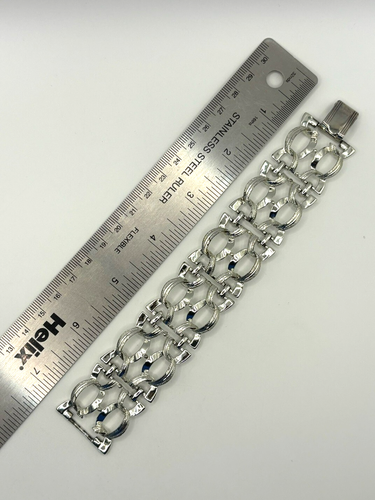 Vintage Coro zweireihiges strukturiertes und glattes silberfarbenes Gliederarmband - Bild 16 von 16