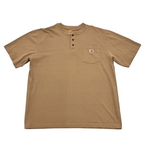 T-shirt Carhartt Pocket Henley beige uomo XL vestibilità rilassata manica corta cotone