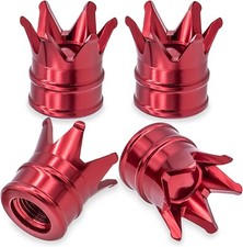 4pcs Crown Tire Valve Stem Caps Aluminum Cover Universal Fit Cars Trucks - Red