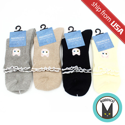 Lot 4 Japan imported Cute Embroidered Cat Kitty Womans Cotton Cartoon High Socks