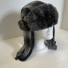 Plaid Trapper Hat Faux Fur M/L Winter Cap Skying Unisex