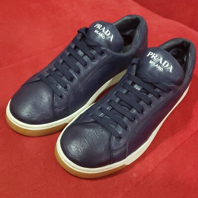 LUXURY PRADA DOWNTOWN SNEAKERS SHOES 2EG352 BLUE LEATHER US 9 EU 42