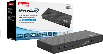 Diamond Multimedia USB-C/USB 3.0/TB3/4 Dual 4K DP/HDMI Docking Station 100W
