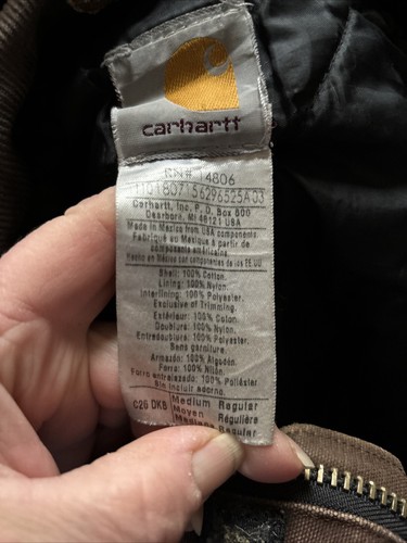 CARHARTT Men's Dark Brown Cotton Padded Well Worn Vintage Work Jacket Size M - Picture 19 of 24