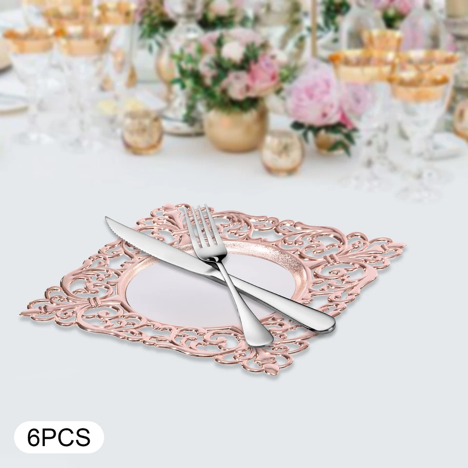 6* Square Plastic Plate Chargers with Embossed Rims Charger Plates for Wedding - Image 4 of 4