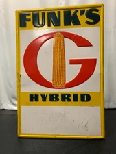Large Vintage Funk's G Hybrid Seed Corn 42" X 28" Embossed Metal Sign 