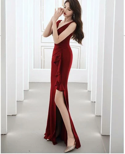 Damen hübsches langes Abendkleid V-Ausschnitt Fischschwanz Cocktail Ballkleid - Bild 10 von 23