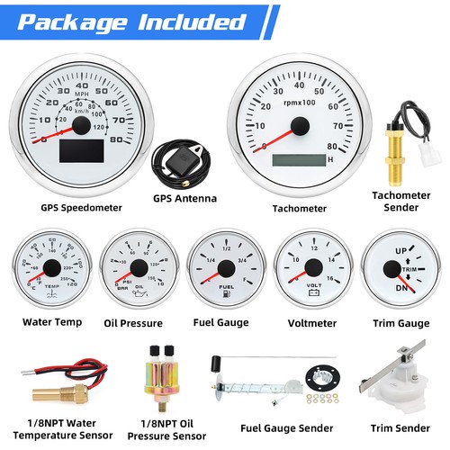 7 Gauge Set with 85mm White GPS Speedometer 120km/h/80MPH&Tacho 8000RPM W/Sensor - Picture 9 of 9