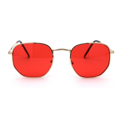 Mens Hippie Groovy Pop Color Lens Metal Rim Rectangular Sunglasses - Picture 14 of 21