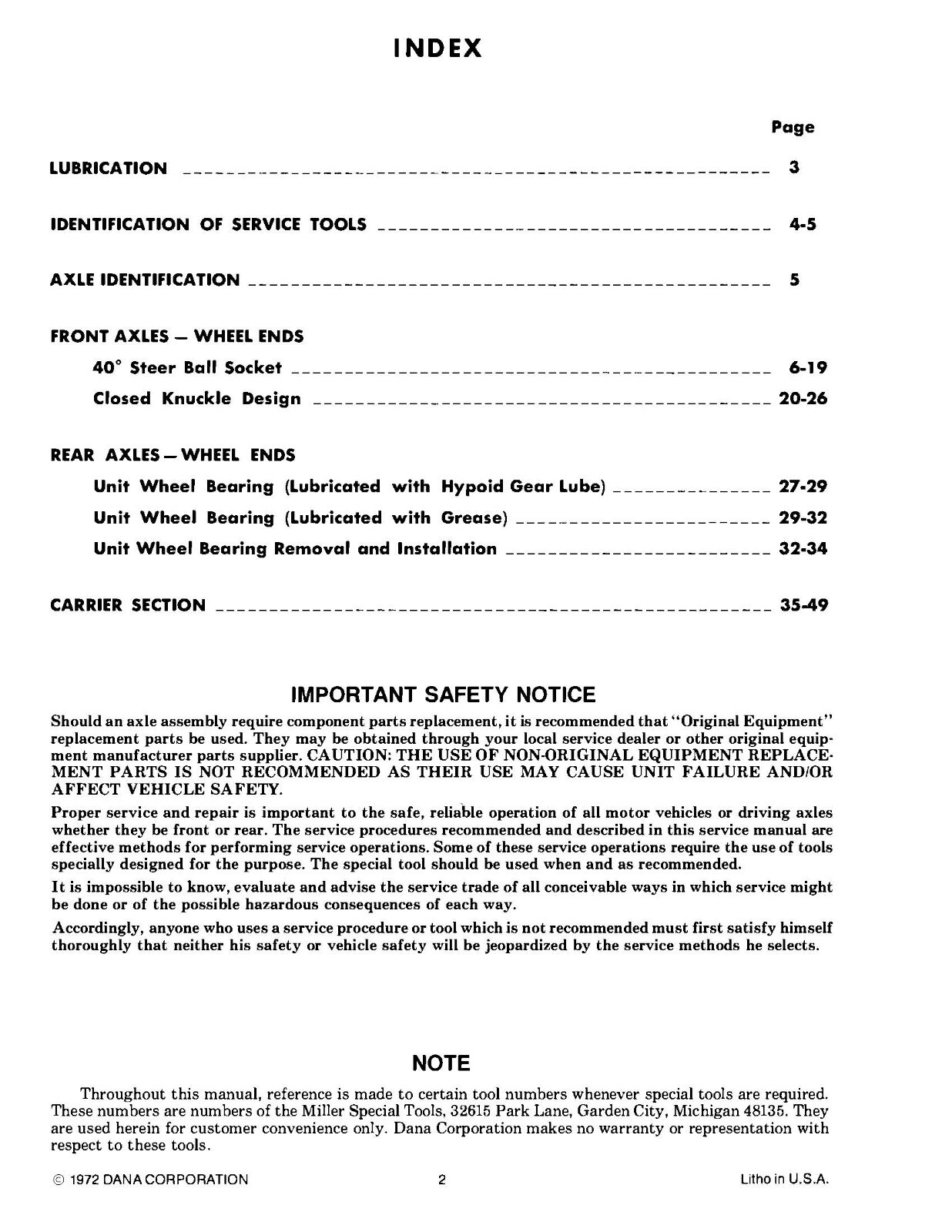 Spicer Axle Front & Rear Maintenance Manual Fits Dana Model 44