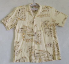 Mens Paradise Found hawaiian short sleeve shirt rayon yellow floral tribal