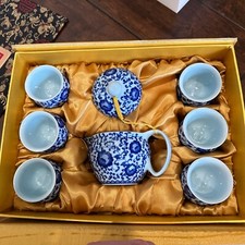 Chinese 9 Piece Mini Tea Set Blue Flower in Box