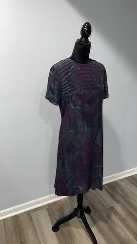 KENZO PARIS Silk Dress Size EU 42 Geometric Matrix Multicolor Pattern On Black - Picture 10 of 16