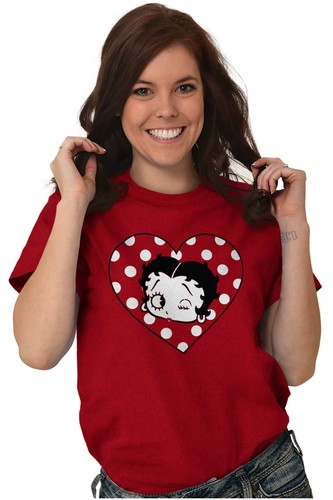 Betty Boop Polka Dot Heart Retro Cartoon Womens Graphic Crewneck T Shirt Tee - Picture 3 of 8