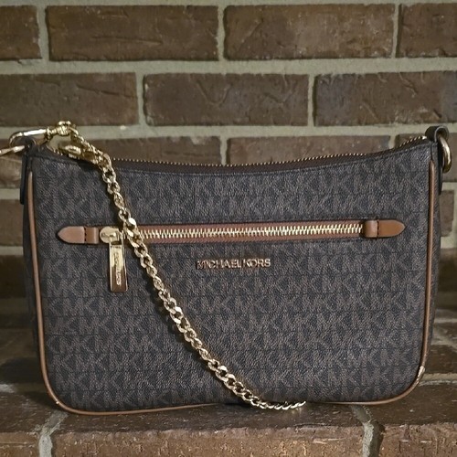 Michael Kors Jet Set Small Logo Chain Crossbody Bag Brown - Picture 2 of 11