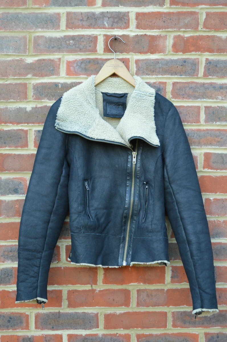 WOW AllSaints Ladies RUSKIN SHEEPSKIN Leather Aviator Jacket UK6