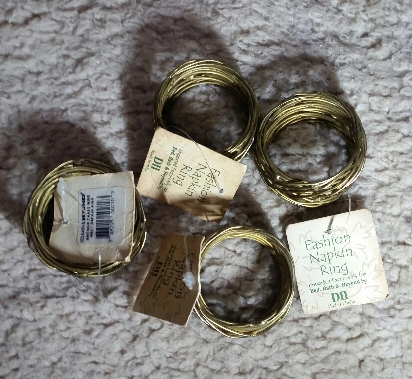 Set of 4 Bed Bath Beyond Brass Wire Nest Napkin Rings Made in