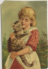 CHROMO - CHAT - GROS CÂLIN FILLETTE ET CHAT TIGRÉ - #1352