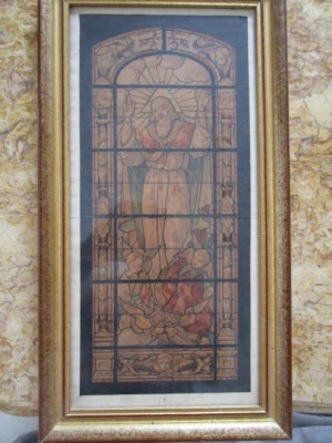 aquarelle ancienne projet vitrail le mariage de la vierge louis balmet verrier - Photo 1/3
