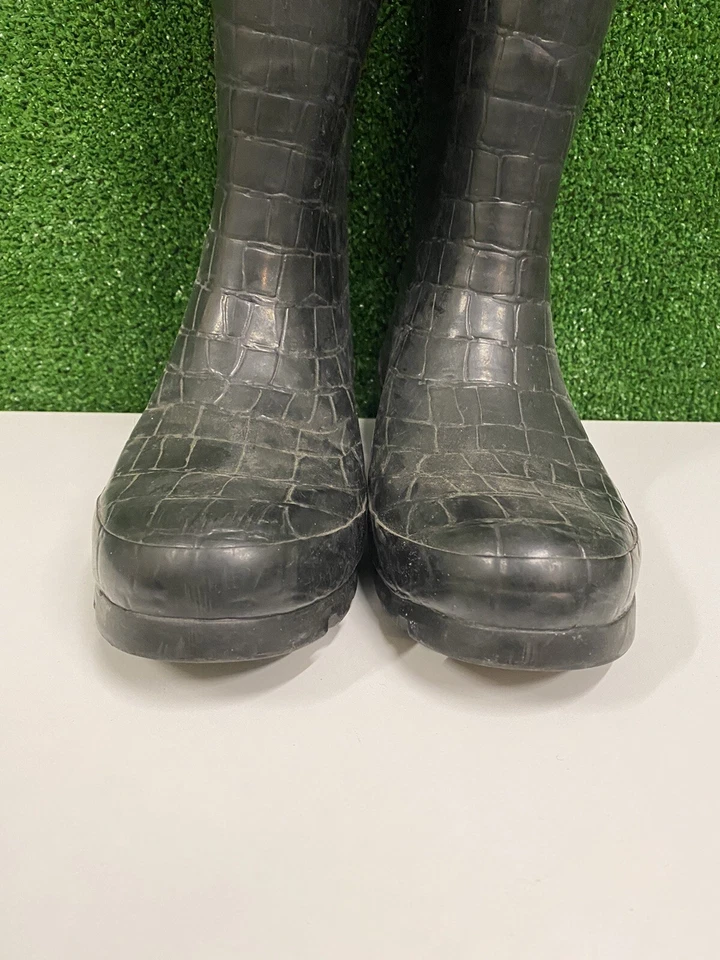 Henri Bendel 1895 Botas de Lluvia Negro Imitación Caimán Talla 9 Foto 2 de 4