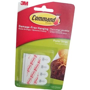 3M Command 17024 Poster Strips Small 12 Strip Strong Hold Hang DamageFree White