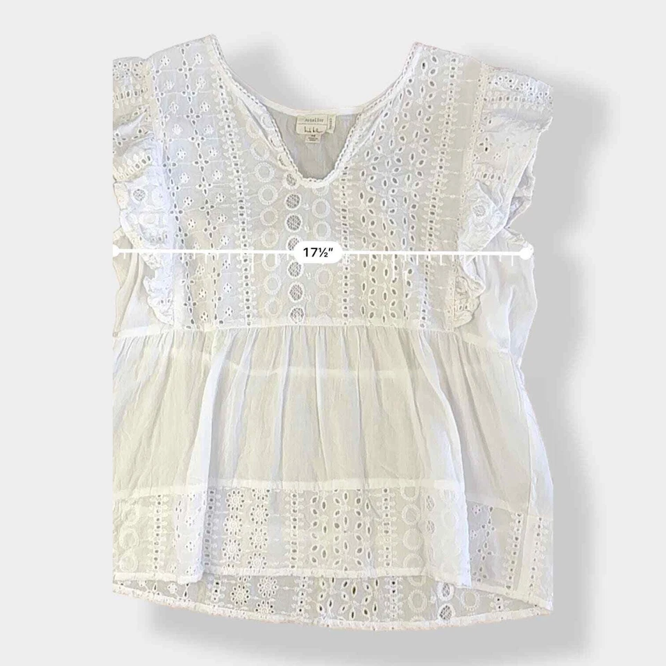 Artelier Nicole Miller 100% Cotton Eyelet Ruffled Top Size M - Image 4 of 4