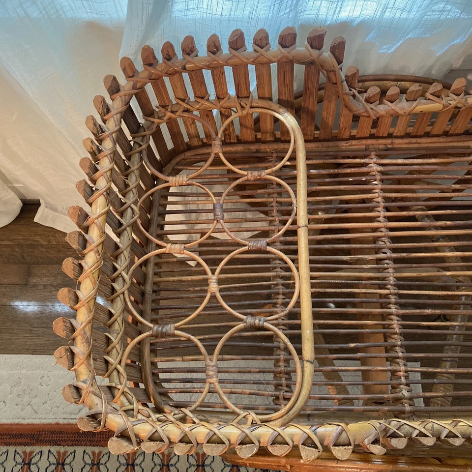 Vintage Italian 1970’s Bamboo Tea Cart Or Bar Cart 28” Tall - Image 4 of 4