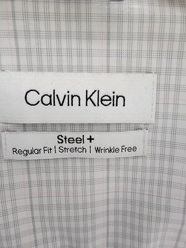 Calvin Klein Steel Regular Fit Stretch Dress Shirt Men's 17.5 32-33 Gray Multi - Picture 18 of 19