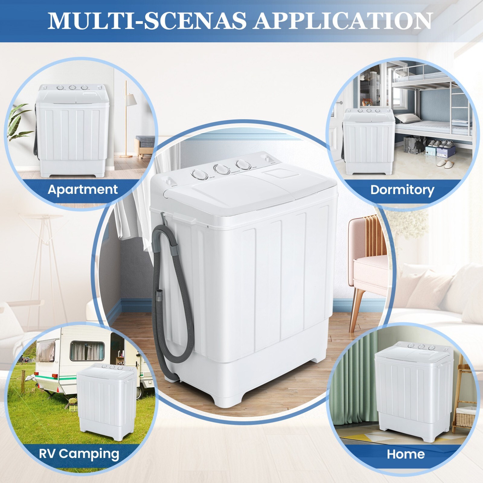 Semi-Automatic Washing Machines 30lbs Twin-Tub Washer Dryer Combo w/ Drain Pump-