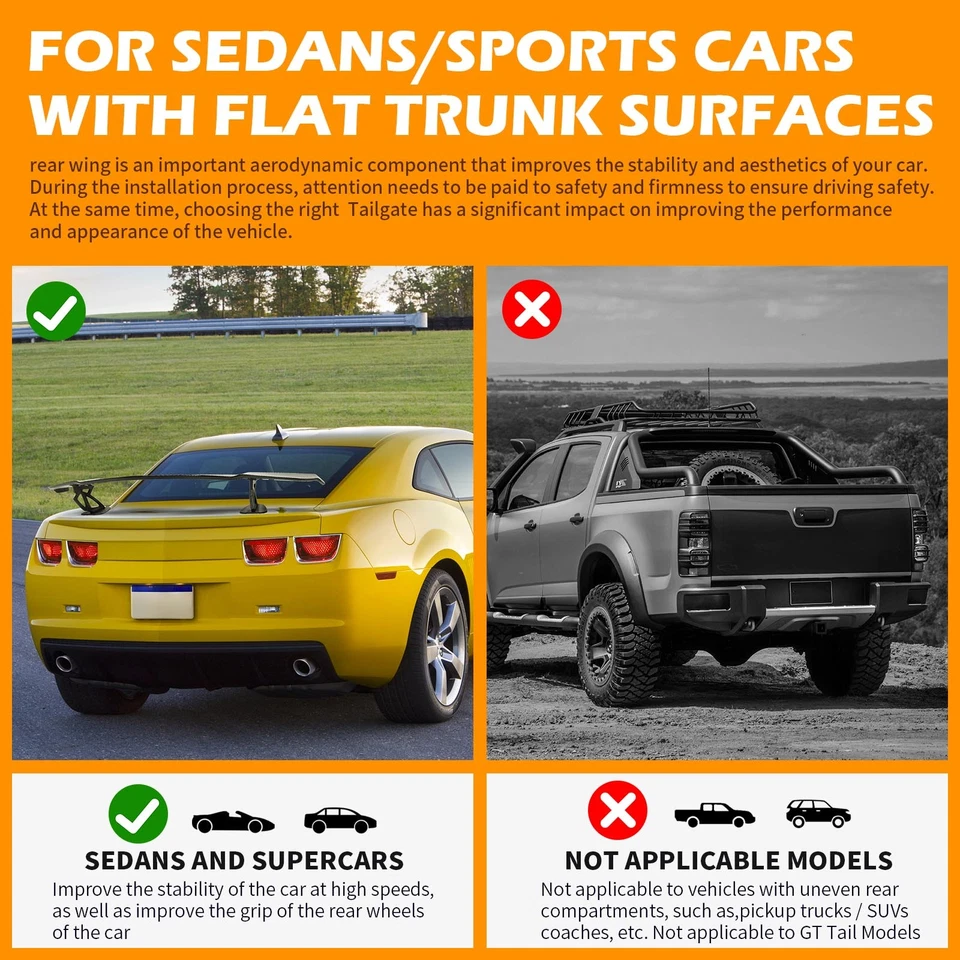 Spoiler traseiro 55" asa alta estilo GT estilo ABS brilhante para Peugeot 406 405 308 207 - Imagem 4 de 4