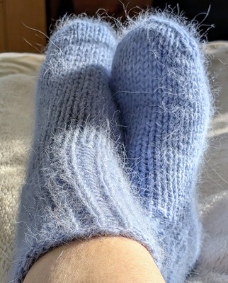 Hand knitted Angora Socks Women/Menn, Knitted House Socks Fuzzy Fluffy Warm Soft