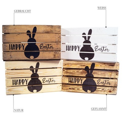 Holzkiste mit Ostermotiv  Happy Easter (Hase)  50 x 40 x 30 cm Osterdeko Osterki