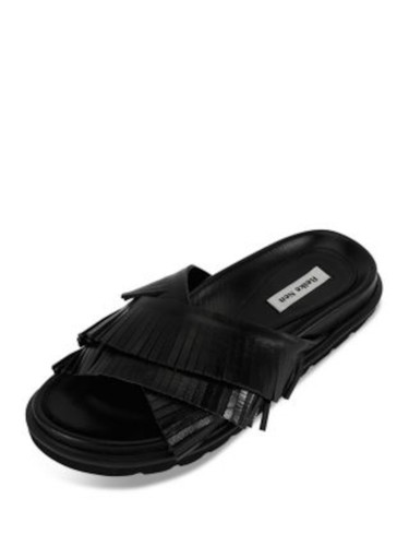 REIKE NEN Womens Black Fringed Crossover Fringe Platform Slide Sandals Shoes 38